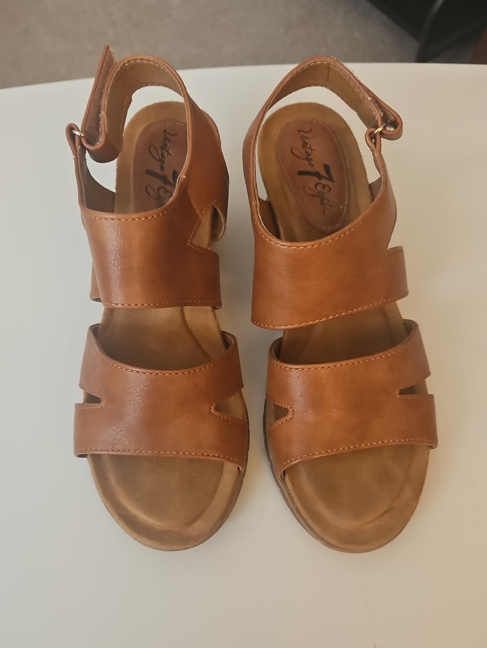 Women's Cognac Leather Buckle Slingback Sandals